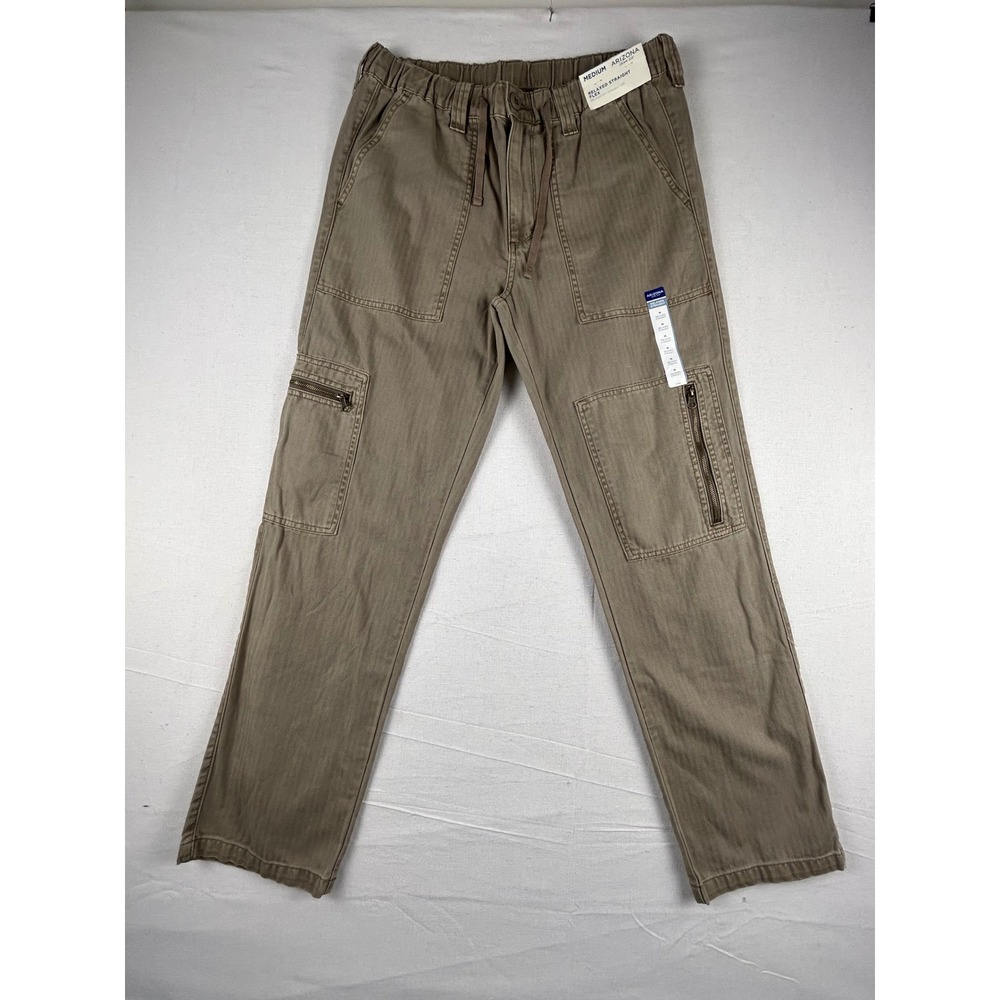 Arizona Jean Co Relaxed Straight Flex Cargo Pants Brown Herringbone Mens Medium